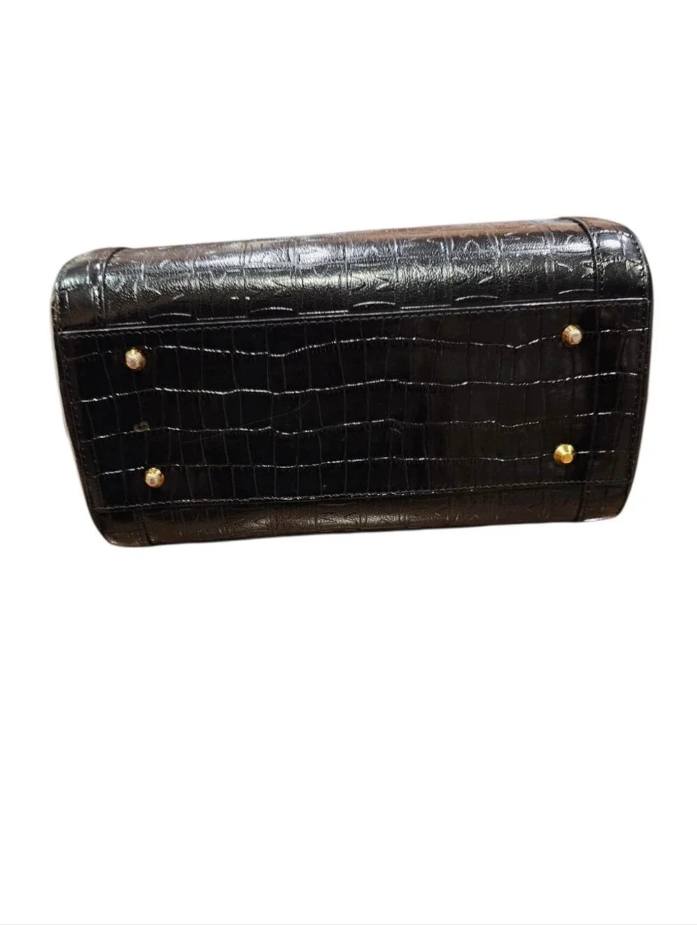 Metrocity Vintage Embossed Black Calf Skin Leather Boston Bag